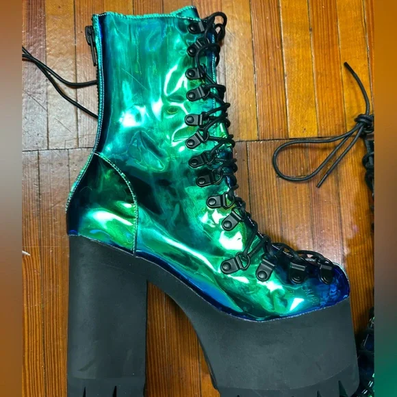 Rare boot metallic teal moonstone heel platform current mood rave festival edm - Picture 9 of 14